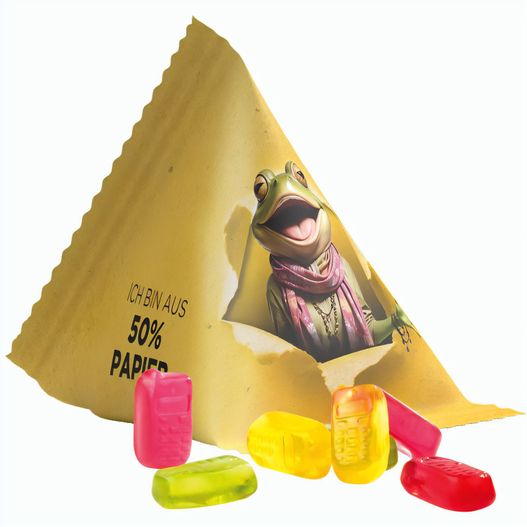 Fruchtgummi Tetraeder, Folie mit ca. 50% Papieranteil, weiß, Trolli Fruchtgummi Handy (Bild 1)