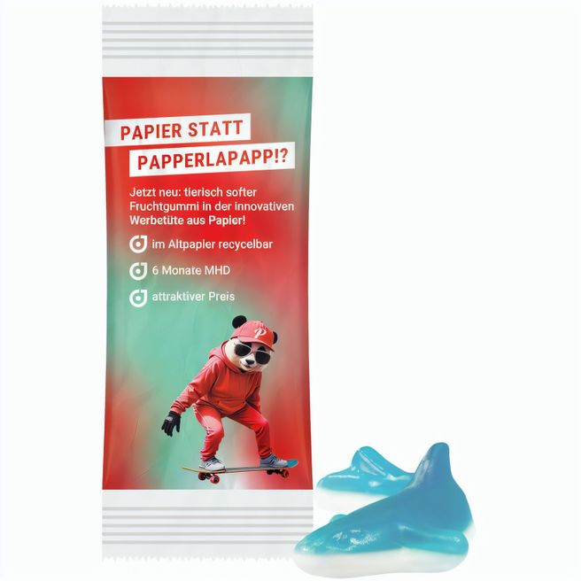 Produktabbildung Trolli Fruchtgummi "Hai", recyclefähigem Papier, weiß Trolli Fruchtgummi "Hai", recyclefähigem Papier, weiß