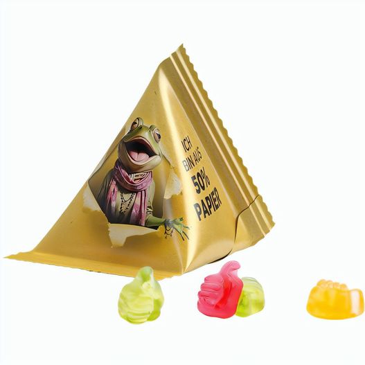 Produktabbildung Fruchtgummi Tetraeder, Papierfolie weiß, Trolli Fruchtgummi Daumen Fruchtgummi Tetraeder, Papierfolie weiß, Trolli Fruchtgummi Daumen (Bild 1)