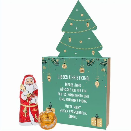 Lindt Präsent im Werbeschuber "Tannenbaum", Kleine Kostbarkeiten Santa (Bild 1)