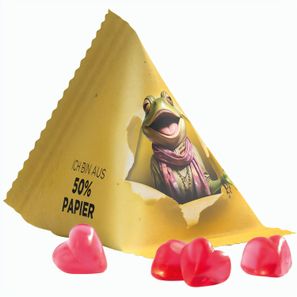Fruchtgummi Tetraeder, Folie mit ca. 50% Papieranteil, weiß, Trolli Fruchtgummi Herz rot