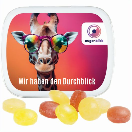 Produktabbildung Klappdose, weiß, Mini Bonbons Fruchtmix Klappdose, weiß, Mini Bonbons Fruchtmix (Bild 1)