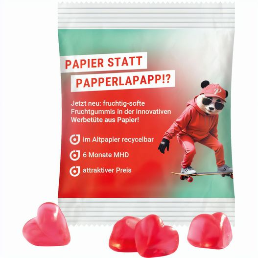 Minitüte,10 g, recyclingfähiges Papier weiß, Trolli Fruchtgummi Herz rot, Erdbeergeschmack (Bild 1)