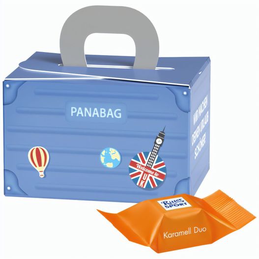 Geschenkbox Mini Koffer, Ritter SPORT Schokowürfel Karamell Dou (Bild 1)