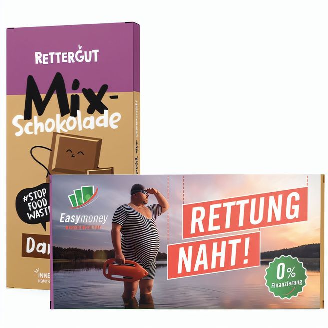 Rettergut Schokolade im Werbeschuber