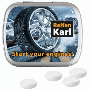 Klappdose, matt-silber, Mentos Kaudragee Mint
