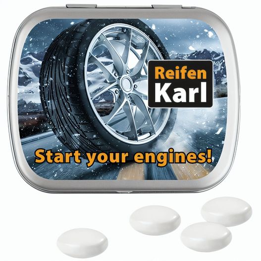 Klappdose, matt-silber, Mentos Kaudragee Mint (Bild 1)