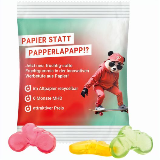 Minitüte, 10 g, recyclingfähiges Papier weiß, Trolli Fruchtgummi Fahrrad (Bild 1)