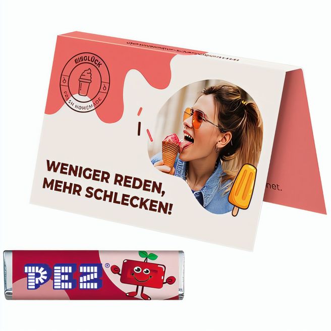 Werbekarte Visitenkartenformat, PEZ Bonbonriegel Kirsche