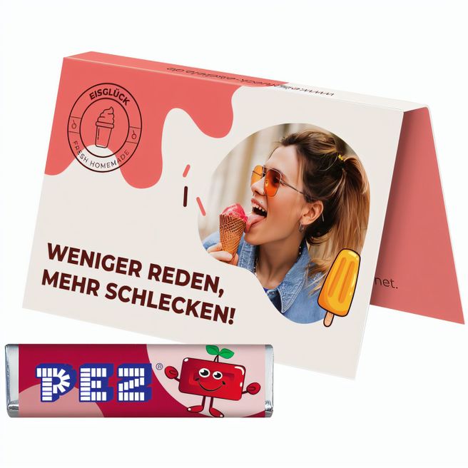 Werbekarte Visitenkartenformat, PEZ Bonbonriegel Kirsche