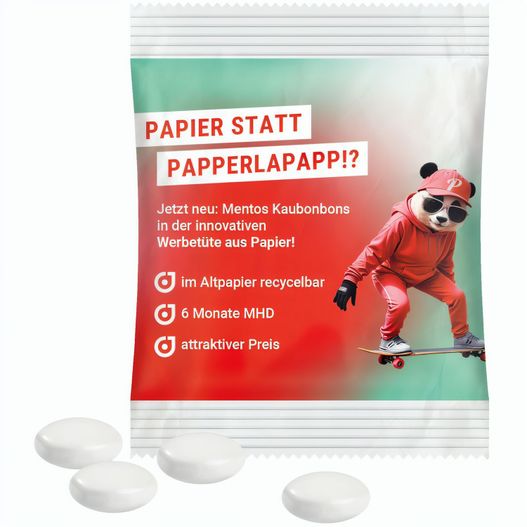 Minitüte, 8 g, recyclingfähiges Papier weiß, Mentos Kaudragee Mint (Bild 1)