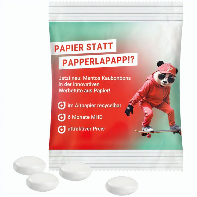 Minitüte, 8 g, recyclingfähiges Papier weiß, Mentos Kaudragee Mint
