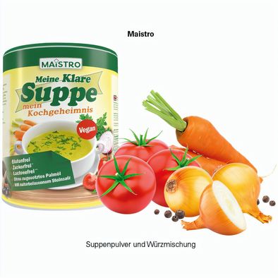 Produktabbildung Minitüte, 10 g, Folie mit 50% Papieranteil, Maistro Meine klare Suppe Minitüte, 10 g, Folie mit 50% Papieranteil, Maistro Meine klare Suppe