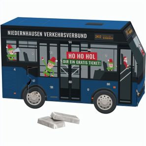 Adventskalender Bus, Alpenmilch-Schokotäfelchen in Pergaminpapier