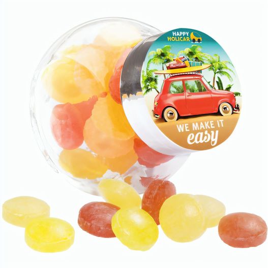 Bonbonglas Mini, Papier-Etikett, Mini Bonbons Fruchtmix (Bild 1)