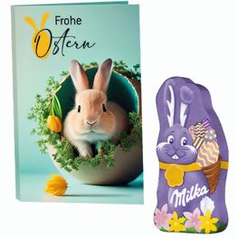 Werbekarte Visitenkartenformat, Milka Mini Schmunzelhase