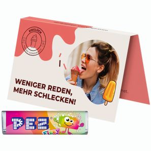 Werbekarte Visitenkartenformat, PEZ Bonbonriegel Fizzy