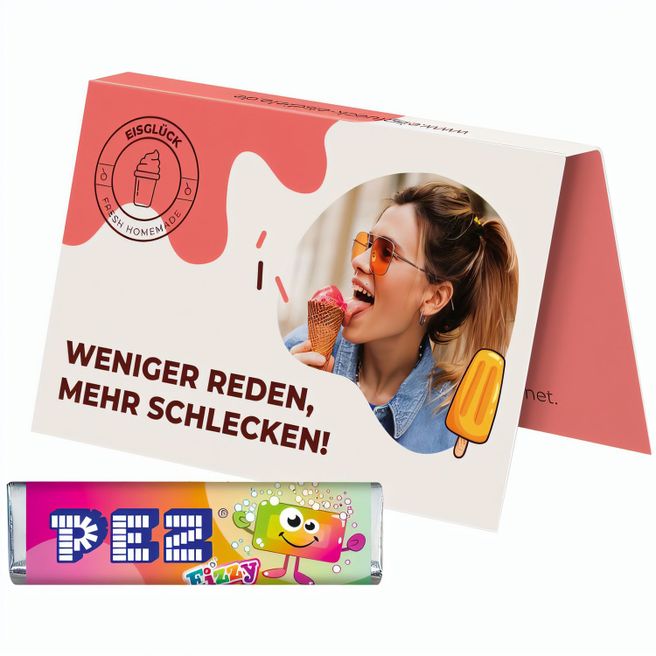 Werbekarte Visitenkartenformat, PEZ Bonbonriegel Fizzy