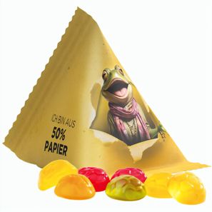 Fruchtgummi Tetraeder, Folie mit ca. 50% Papieranteil, weiß, Trolli Fruchtgummi Fußbälle