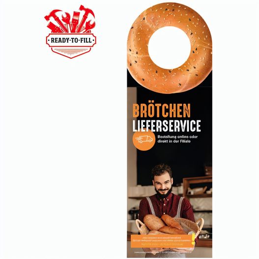 Werbeanhänger aus weißem Karton, kundengestelltes Füllgut (Bild 1)