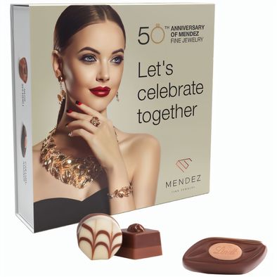 Lindt Präsent Werbeschuber aus weißem Karton Lindt Mini Pralinés