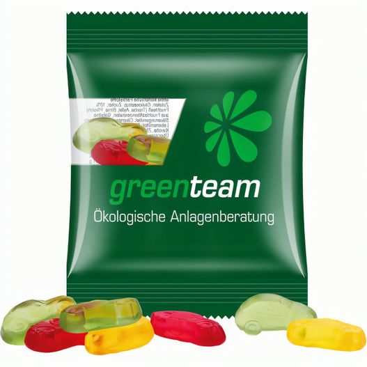 Produktabbildung Minitüte,10 g, kompostierbare Folie transparent, Trolli Fruchtgummi Autos Minitüte,10 g, kompostierbare Folie transparent, Trolli Fruchtgummi Autos (Bild 1)