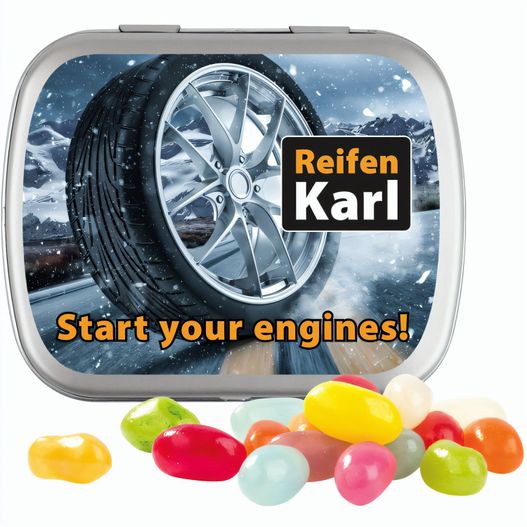 Produktabbildung Klappdose, matt-silber, American Style Jelly Beans Klappdose, matt-silber, American Style Jelly Beans (Bild 1)