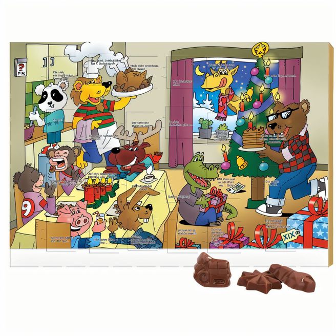Produktabbildung Classic Wand Adventskalender, Rätselmotiv, Graspapier, Querformat, Friedel Vollmilch-Schokotäfelchen Classic Wand Adventskalender, Rätselmotiv, Graspapier, Querformat, Friedel Vollmilch-Schokotäfelchen