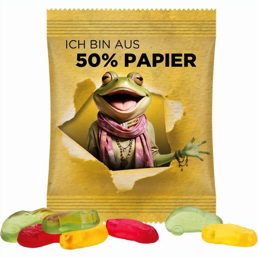 Minitüte, 10 g, Papierfolie weiß, Trolli Fruchtgummi Autos (Bild 1)