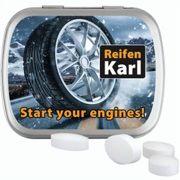 Produktabbildung Klappdose, matt-silber, Pfeffi zuckerfreie Pfefferminzpastillen Klappdose, matt-silber, Pfeffi zuckerfreie Pfefferminzpastillen