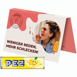 Werbekarte Visitenkartenformat, PEZ Bonbonriegel Zitrone