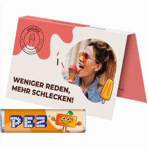 Werbekarte Visitenkartenformat, PEZ Bonbonriegel Orange