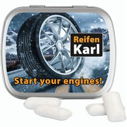 Produktabbildung Klappdose, matt-silber, KoRo Menthol Kaugummi Klappdose, matt-silber, KoRo Menthol Kaugummi