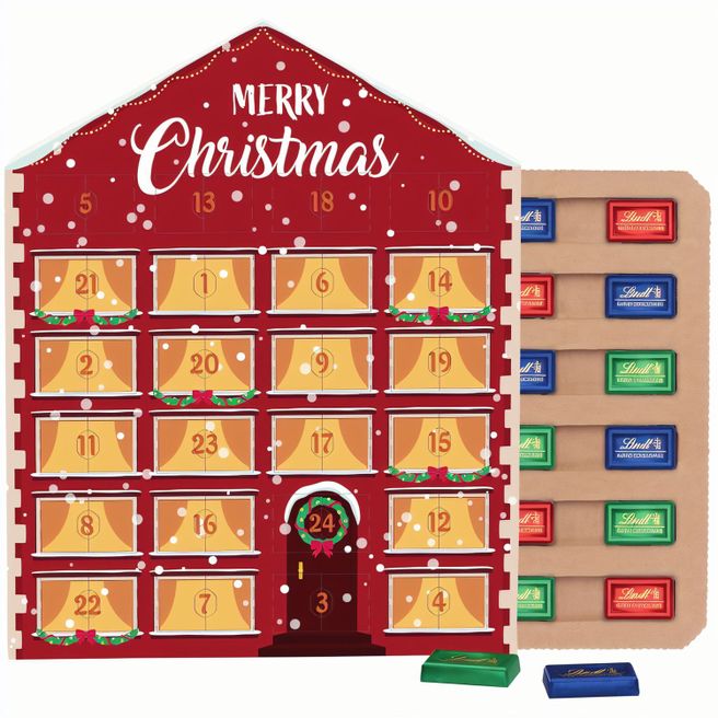 Täfelchen Adventskalender Haus ECO, Papierblister, Lindt Schokotäfelchen