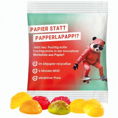 Minitüte, 15 g, recyclingfähiges Papier weiß, Trolli Fruchtgummi Fußbälle