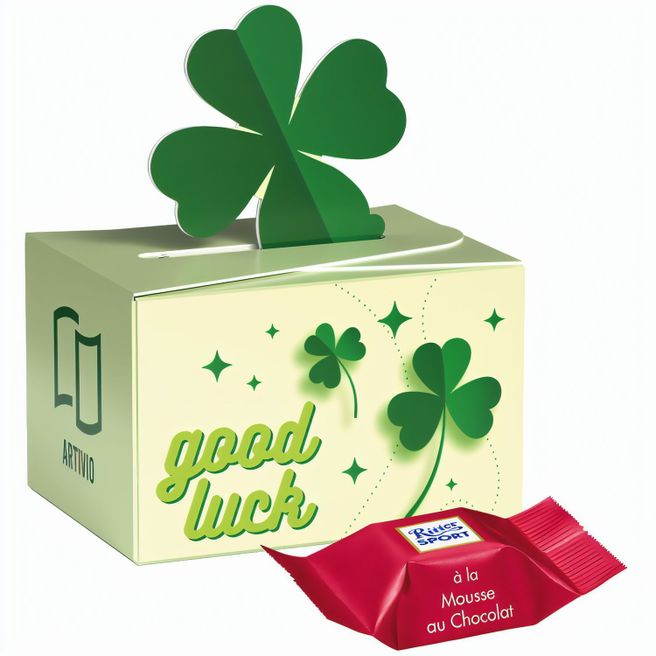 Geschenkbox Mini Kleeblatt, Ritter SPORT Schokowürfel Mousse au Chocolate