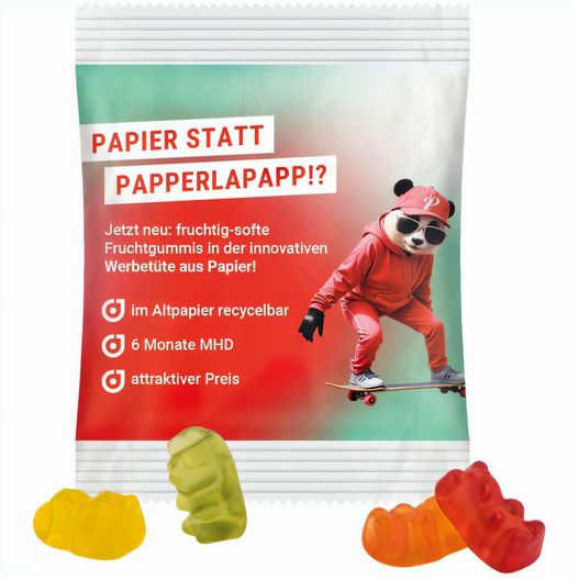 Minitüte, 12 g, recyclingfähiges Papier weiß, Trolli Vegane Gummibärchen, 14% Fruchtsaft (Bild 1)