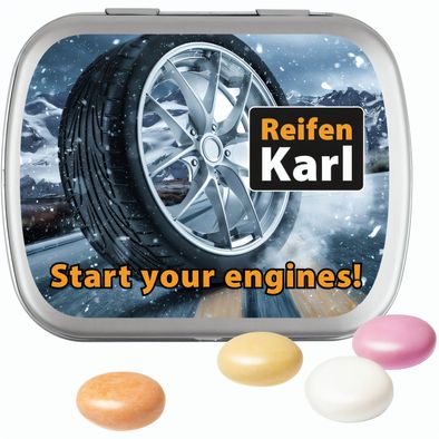 Produktabbildung Klappdose, matt-silber, Mentos Kaudragee Fruit Klappdose, matt-silber, Mentos Kaudragee Fruit