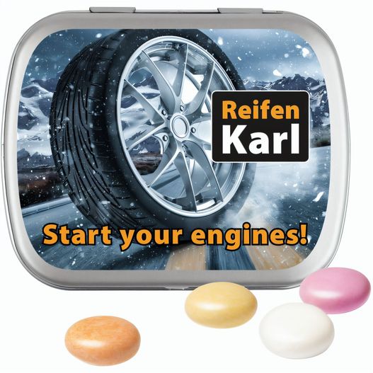 Klappdose, matt-silber, Mentos Kaudragee Fruit (Bild 1)