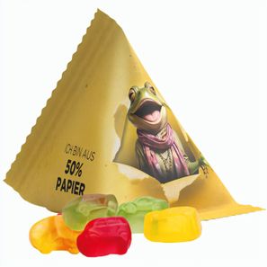 Fruchtgummi Tetraeder, Folie mit ca. 50% Papieranteil, weiß, Trolli Fruchtgummi Auto-Mischung