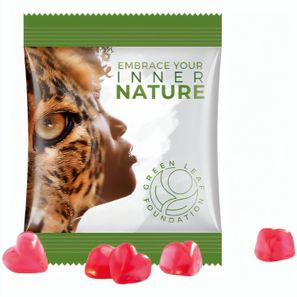 Minitüte,10 g, Folie weiß, Trolli Fruchtgummi Herz rot