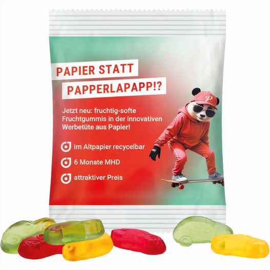 Minitüte,15 g, recyclingfähiges Papier weiß, Trolli Fruchtgummi Autos (Bild 1)