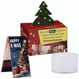 Geschenkbox Mini Tanne, Teelicht mit Weihnachtsgestaltung