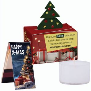 Geschenkbox Mini Tanne, Teelicht mit Weihnachtsgestaltung