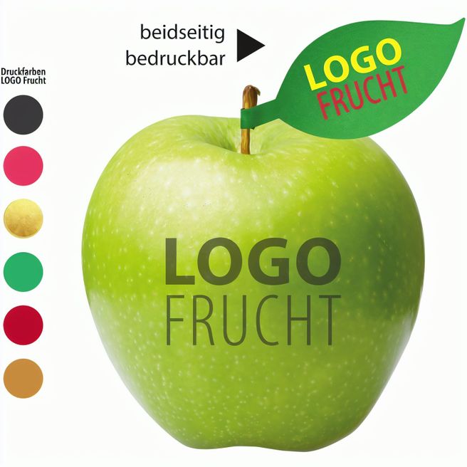 LogoFrucht Apfel grün mit Apfelblatt 4c