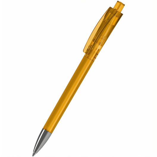 ein stift mit gelbem körper und silberner spitze Druckkugelschreiber Qube transparent Mn (Bild 1)