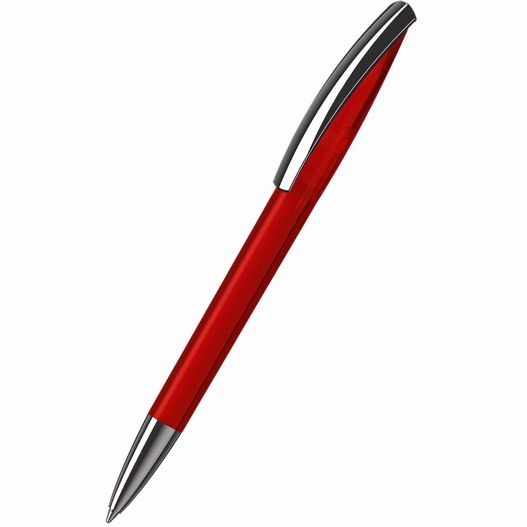 ein roter stift mit schwarzer spitze Drehkugelschreiber Arca transparent MMn (Bild 1)