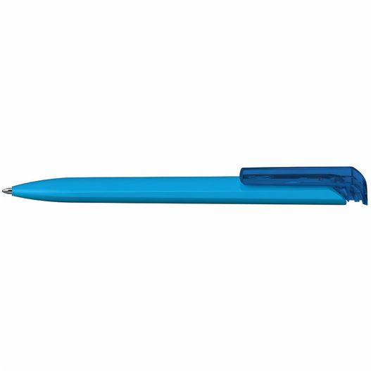 ein blauer stift mit schwarzer spitze Druckkugelschreiber Trias high gloss/transparent (Bild 1)