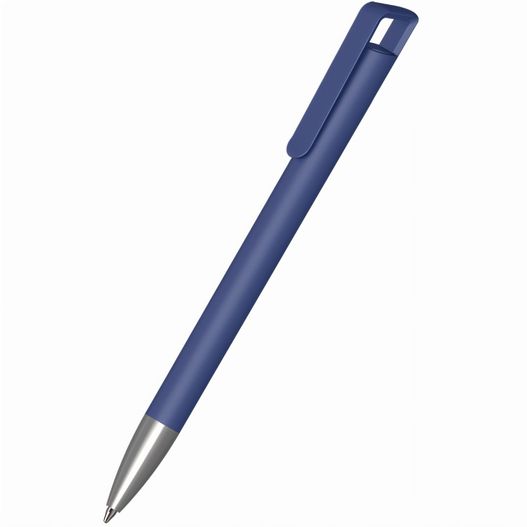 ein blauer stift mit einer metallspitze auf weißem hintergrund Druckkugelschreiber Cello softtouch Ms (Bild 1)