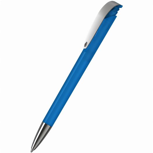 ein blauer stift mit einer silbernen spitze und einer weißen spitze Druckkugelschreiber Jona transparent MMn (Bild 1)